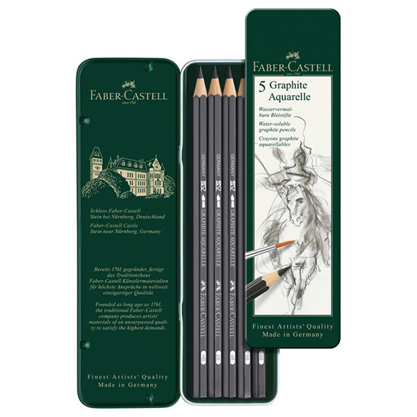 Faber-Castell-Graphite-Aquarelle-tin-of-5-Open
