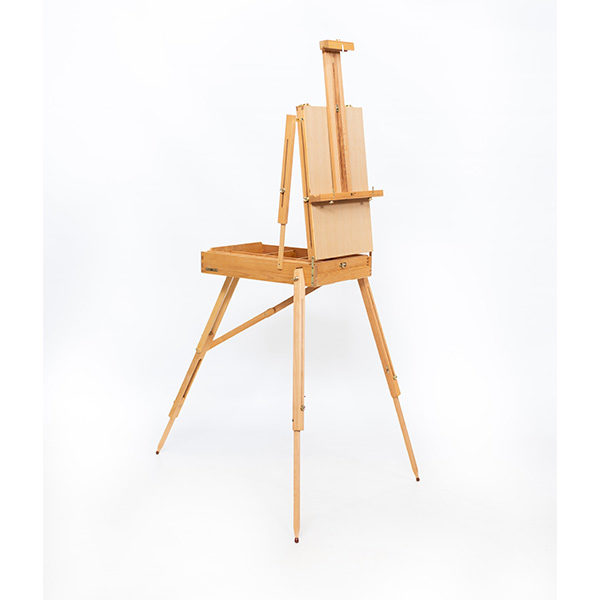 Wooden-French-Box-Style-Easel-Folded-open-with-canvas-on-it