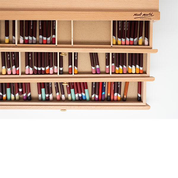 Mont-Marte-Artists-Pastel-Box-top-view-with-drawers-open-and-pencils-inside-01