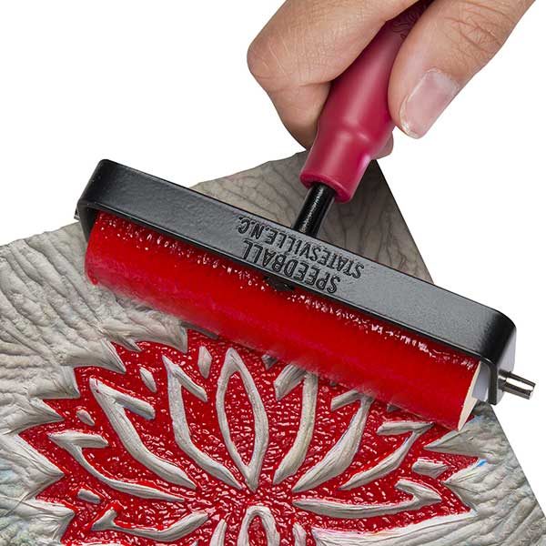 Speedball-Water-Soluble-Block-Printing-Red-Ink-being-rolled