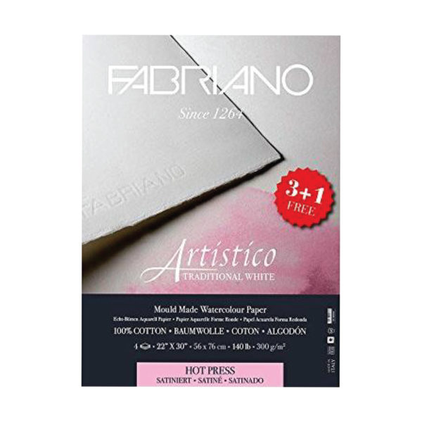 Fabriano Artistico Traditional White - hot pressed - 300gsm – Pack Of 4 Sheets