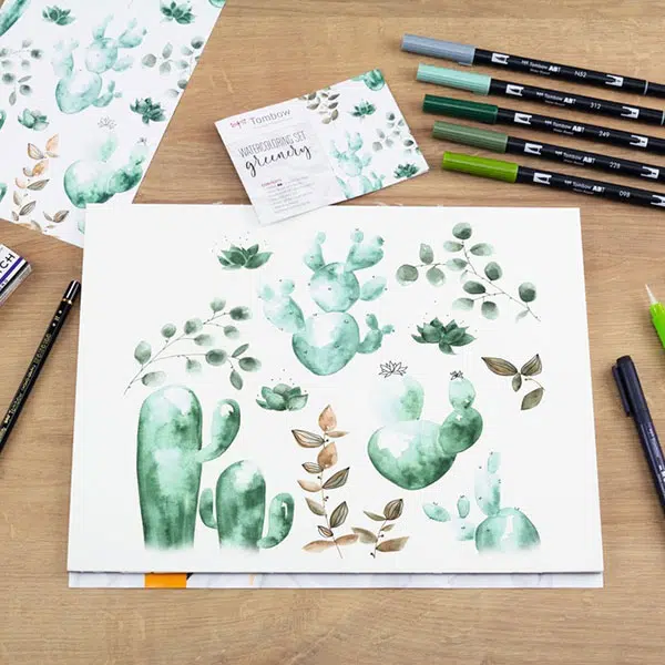 Tombow-ABT-Watercoloring-Greenery-Sketch