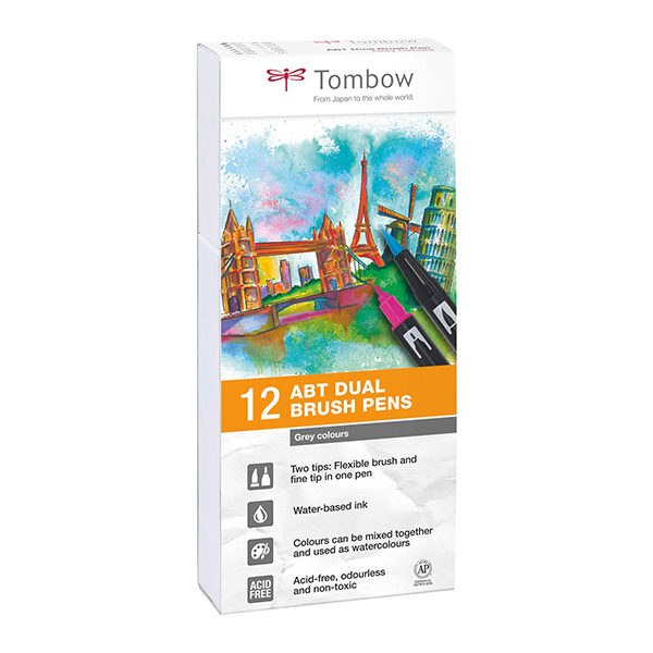 Tombow-ABT-Dual-Brush-Pen-12-Set-Grey-Colours