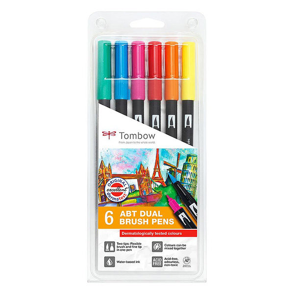 Tombow-ABT-Dual-Brush-Pen-6-Set-Dermatologically-Tested-Colours
