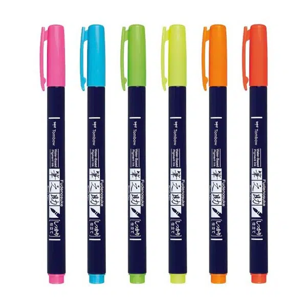 Tombow-Fudenosuke-Neon-Brush-Pens-with-caps