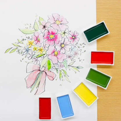 KURETAKE-GANSAI-TAMBI-Watercolours-with-flower-sketch