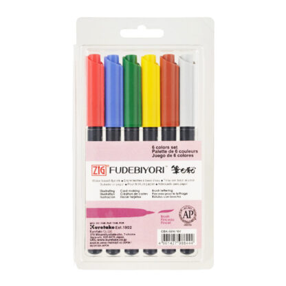 Kuretake-ZIG-Fudebiyori-Brush-Pen-Set-of-6-in-packaging