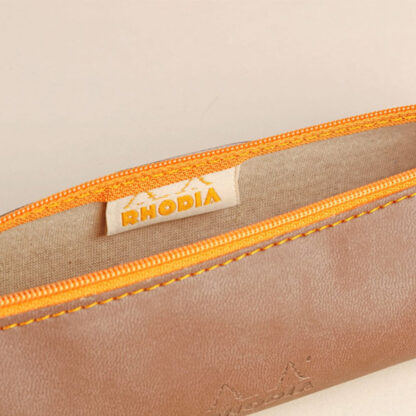 Rhodia Round Pencilcase Italian Leatherette Taupe Open - Clairefontaine