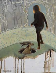 Artist-Mariaan-Kotze-Painting-of-a-rabbit-in-a-hole