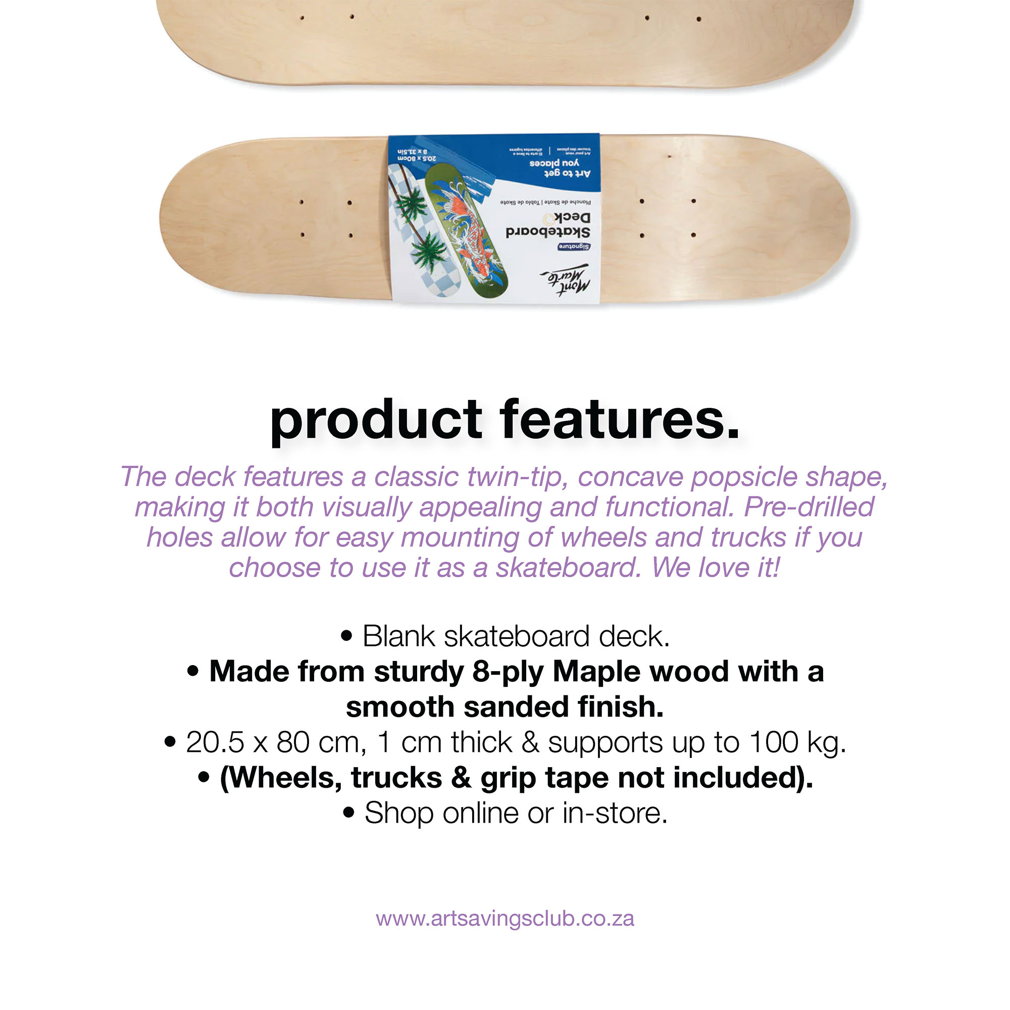 Blank Skateboard Deck - Mont Marte - Image 2