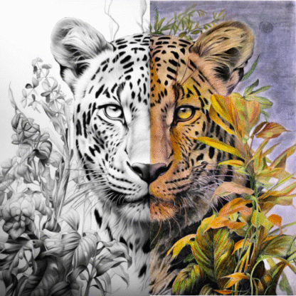 ICOLOR COLOURING BOARD FINE ART LEAFY LEOPARD HALF