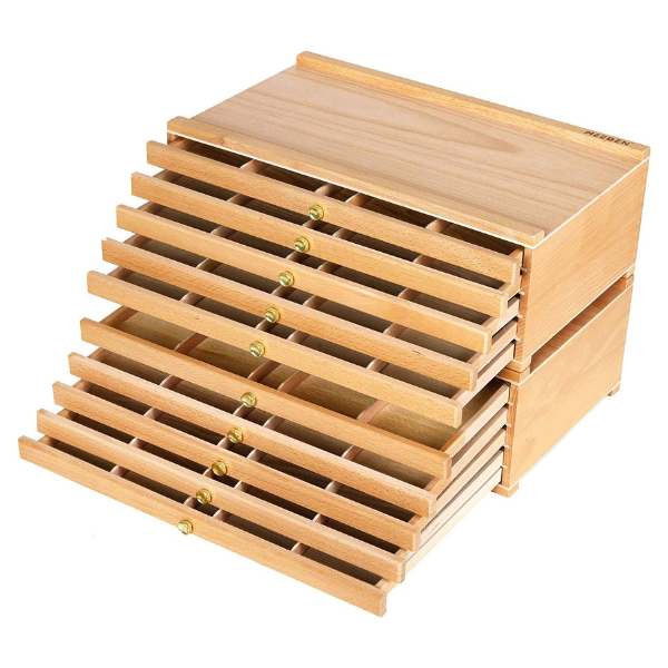 MEEDEN 10-DRAWER WOOD STORAGE BOX - NATURAL OPEN