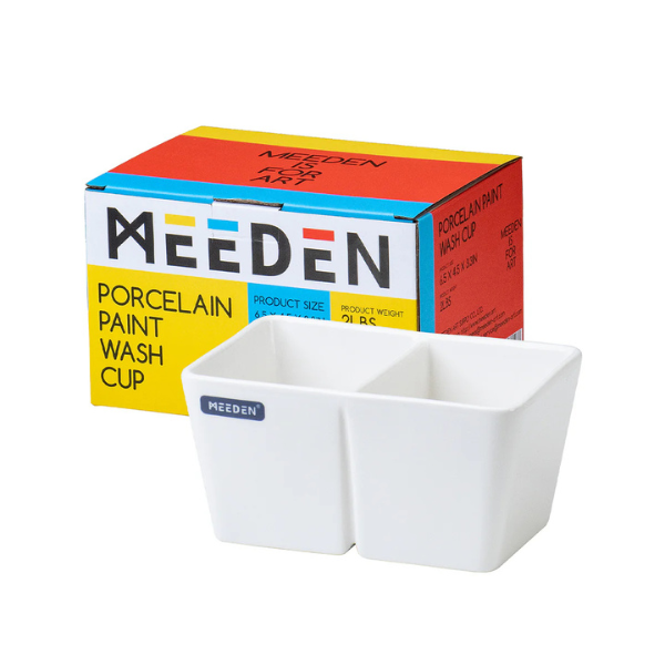 MEEDEN 2-WELL CERAMIC PAINT BRUSH WASH BOWL PLC-4033