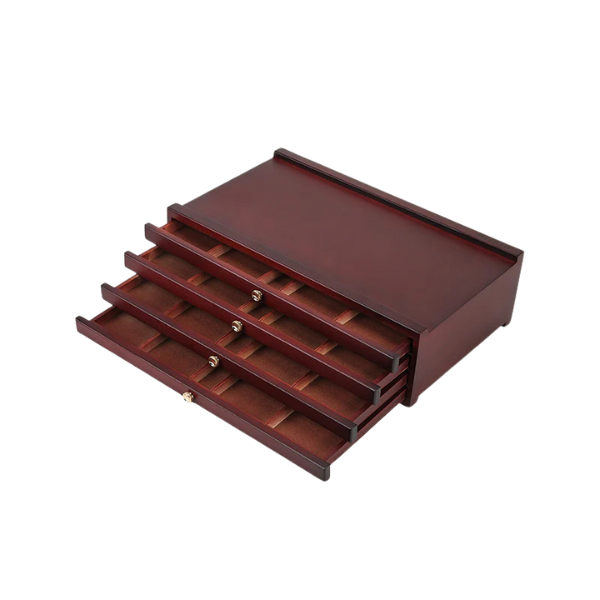 MEEDEN 4-DRAWER WOOD STORAGE BOX WALNUT COLOR open