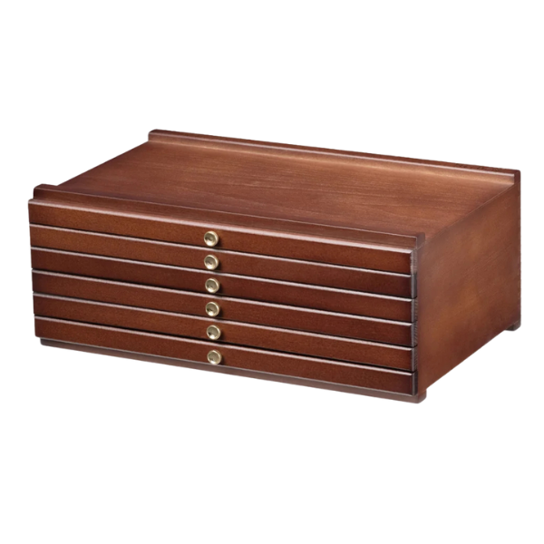 MEEDEN 6-DRAWER WOOD STORAGE BOX LIGHT WALNUT COLOR CLOSED