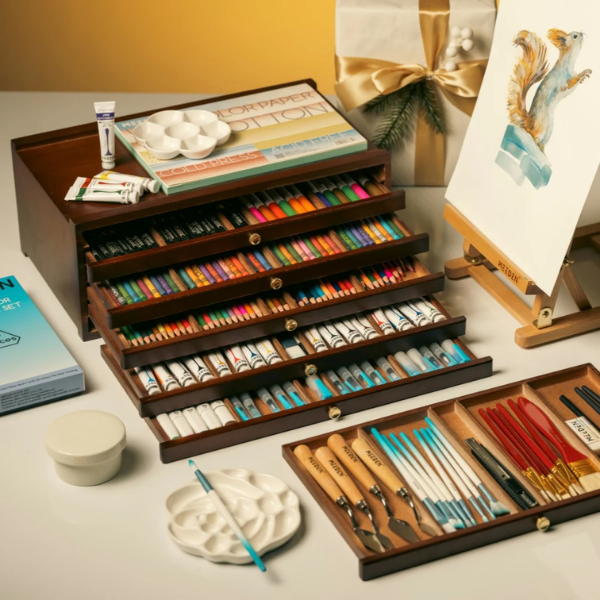 MEEDEN 6-DRAWER WOOD STORAGE BOX LIGHT WALNUT COLOR in use