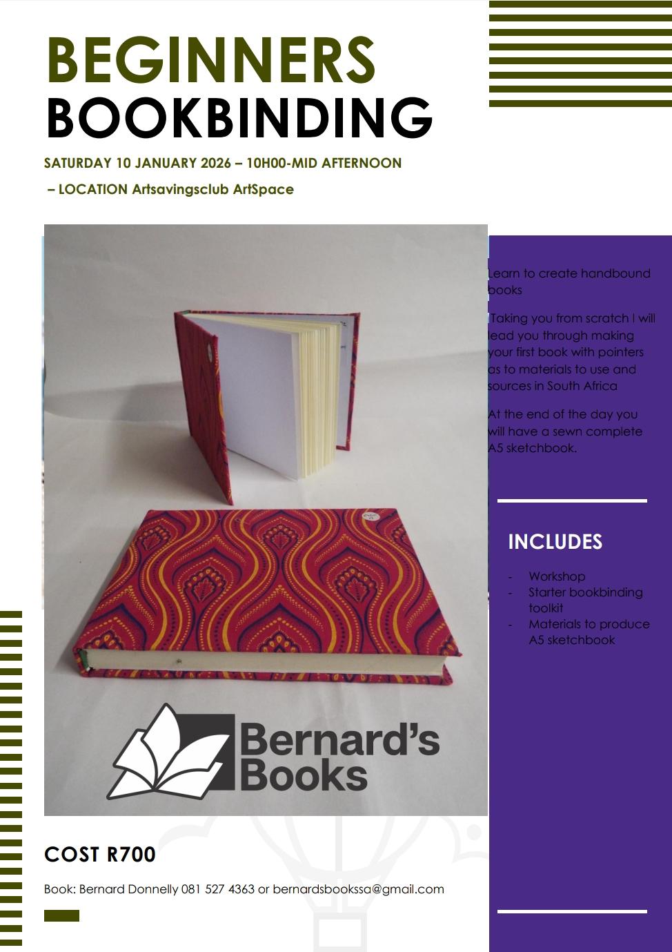 10 Jan '26 Sat 10h00-Mid Afternoon Beginners Bookbinding with Bernard's Books