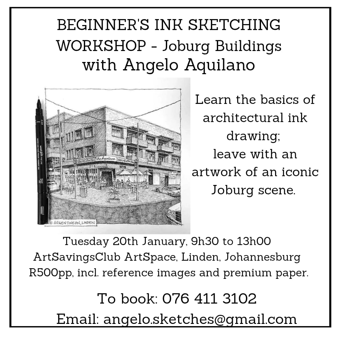 20 Jan '26 Tues 9h30-13h00 Beginners Ink Sketching Workshop With Angel Aquilano