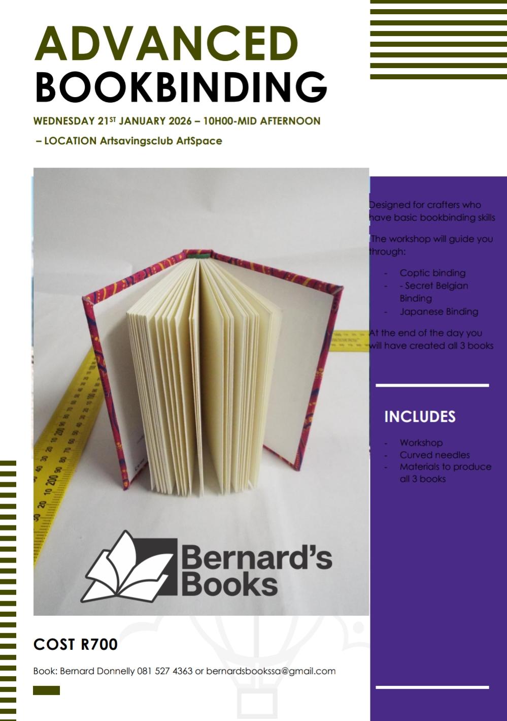 21 Jan '26 Wed 10h00-Mid Afternoon Advanced Bookbinding with Bernard's Books