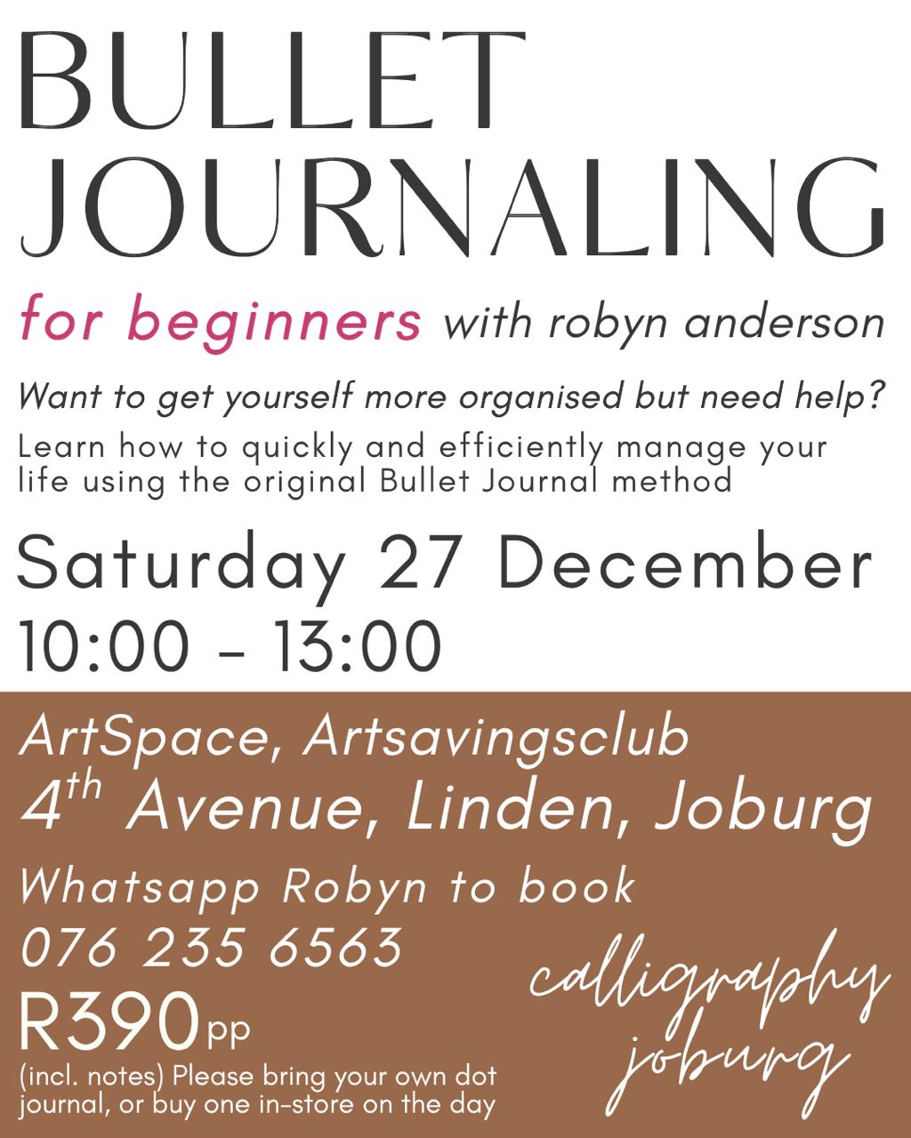 27 Dec 2025 Sat 10h00-13h00 Bullet Journaling workshop with Robyn Anderson