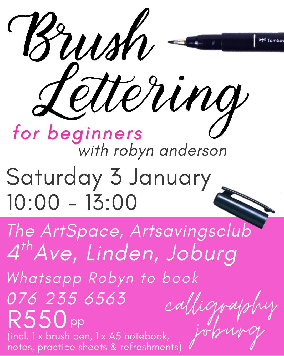 3 Jan '26 Sat 10h00-13h00 Brush Lettering for beginners with Robyn
