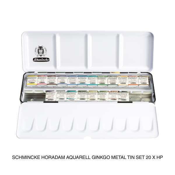 SCHMINCKE HORADAM AQUARELL GINKGO METAL TIN SET 20 X HP OPEN