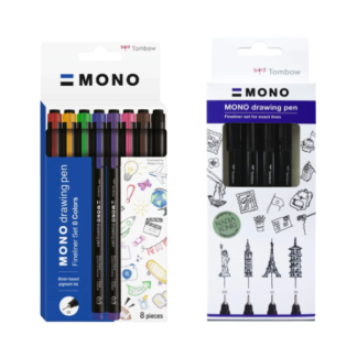 TOMBOW MONO DRAWING PEN FINELINER FINE SETS COVER IMAGE SHOWING SET OF 4, FINE AND SET OF 8